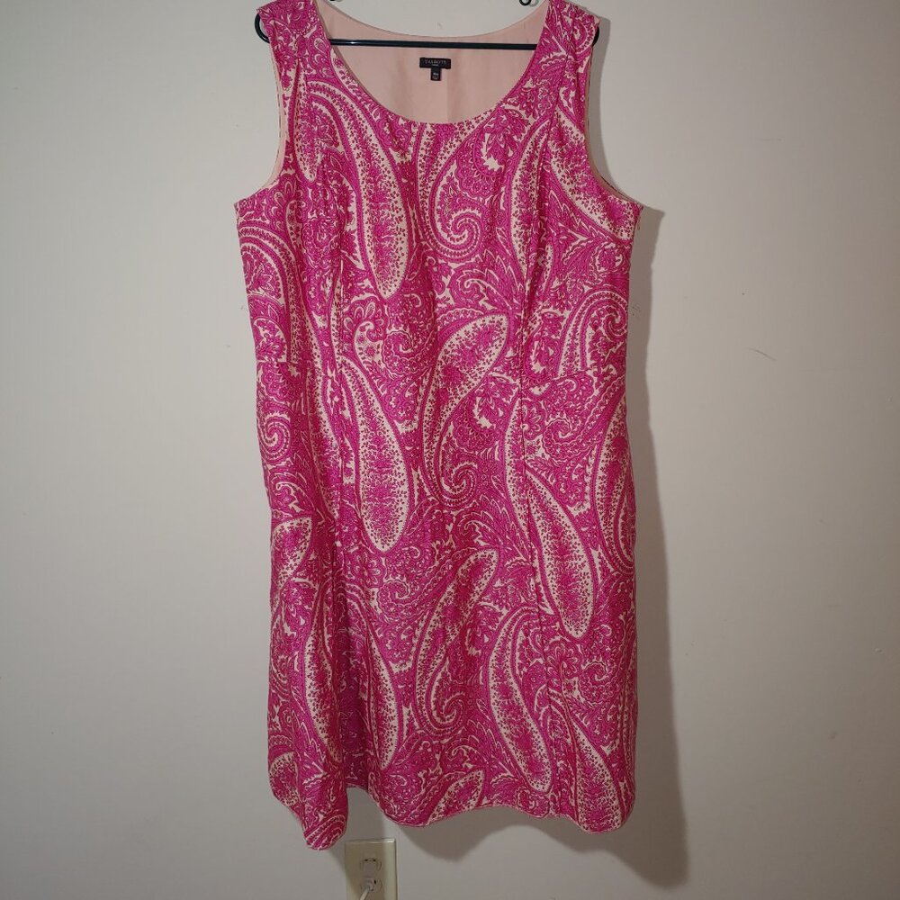 Talbots Cotton Silk Blend Paisely  Print Lined Sleeveless Midi Dress Sz 18W Pink
